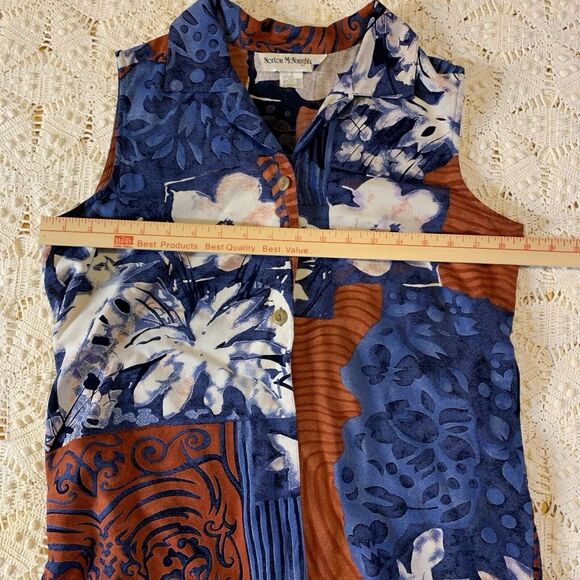 VTG Norton McNaghton (M/L) Top - Button Up Red Blue White Floral Hipster Hippie - Picture 5 of 7